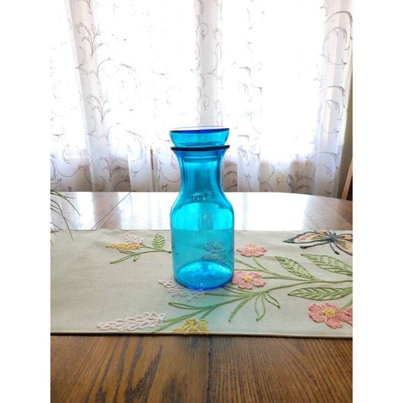 Vintage Blue Glass Carafe, Canister Barware Decanter, Made in Belgium - Picture 1 of 5